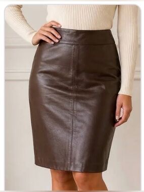 Chocolate Brown Leather Pencil Skirt